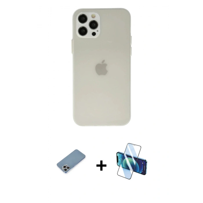 MARSİLYAN™- iPhone 12 Pro Kılıf Atlas Minimal Prime - Siyah 3D Antistatik Seramik Nano Ekran Koruyucu + Shine Kamera Lens Koruma Cam - GI