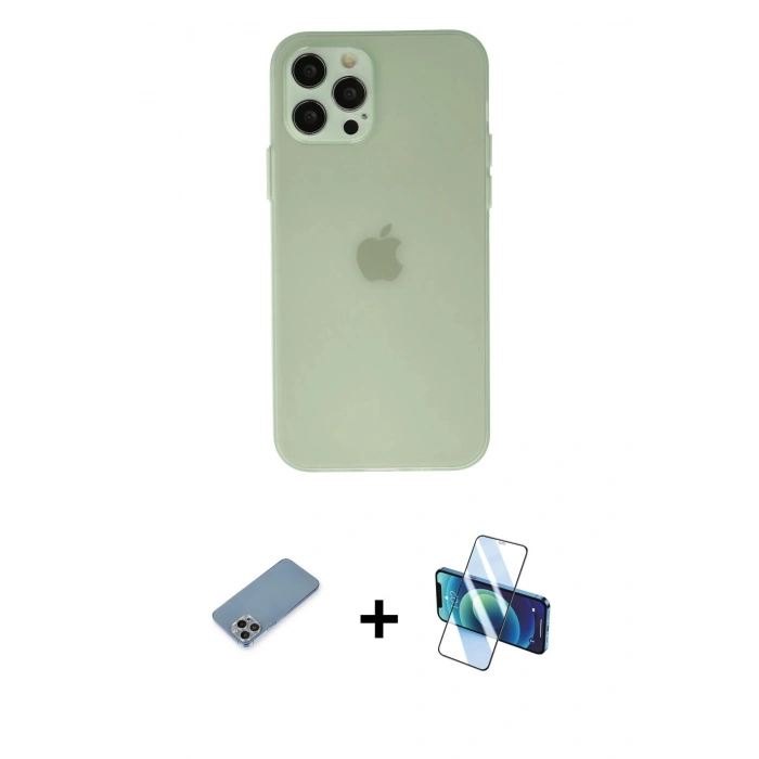 MARSİLYAN™- iPhone 12 Pro Kılıf Atlas Minimal Prime - Siyah 3D Antistatik Seramik Nano Ekran Koruyucu + Shine Kamera Lens Koruma Cam - GI
