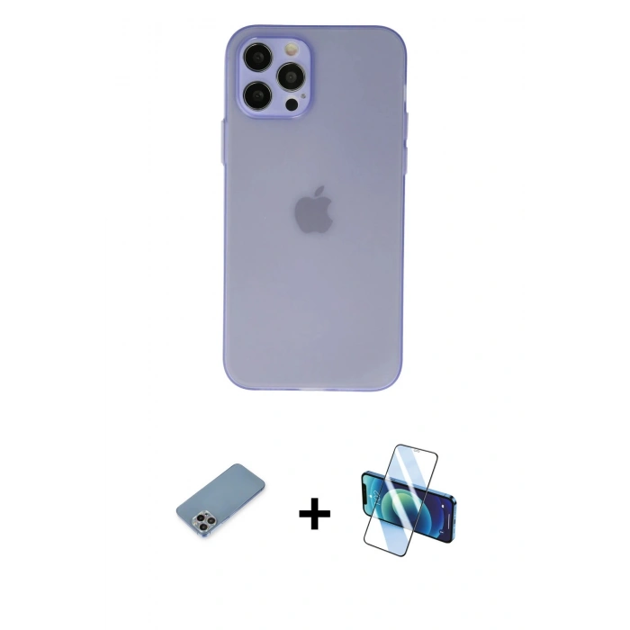 MARSİLYAN™- iPhone 12 Pro Kılıf Atlas Minimal Prime - Siyah 3D Antistatik Seramik Nano Ekran Koruyucu + Shine Kamera Lens Koruma Cam - GI