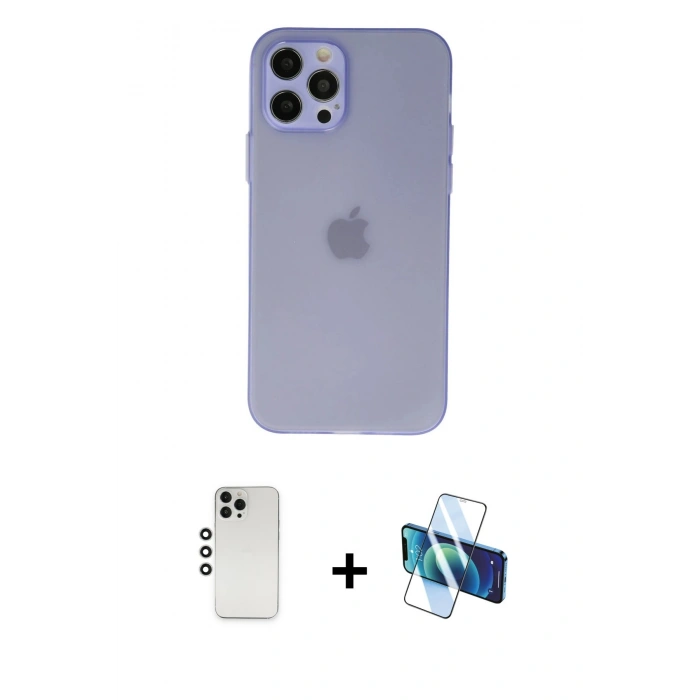 MARSİLYAN™- iPhone 12 Pro Kılıf Atlas Minimal Prime - Siyah 3D Antistatik Seramik Nano Ekran Koruyucu + Shine Kamera Lens - GS
