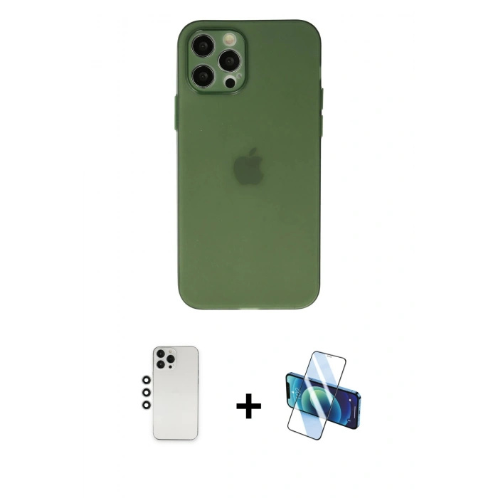 MARSİLYAN™- iPhone 12 Pro Kılıf Atlas Minimal Prime - Siyah 3D Antistatik Seramik Nano Ekran Koruyucu + Shine Kamera Lens - GS