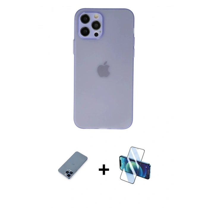 MARSİLYAN™- iPhone 12 Pro Kılıf Atlas Minimal Prime - Siyah 3D Antistatik Seramik Nano Ekran Koruyucu + Metal Kamera Lens Koruma Cam - MI
