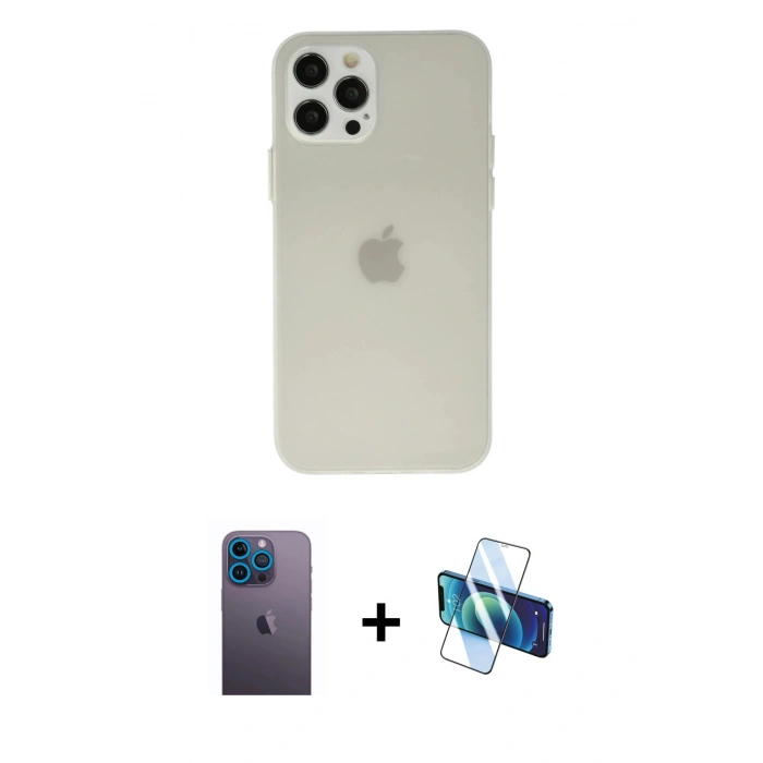 MARSİLYAN™- iPhone 12 Pro Kılıf Atlas Minimal Prime - Siyah 3D Antistatik Seramik Nano Ekran Koruyucu + Neon Fosforlu Kamera Lens - MI
