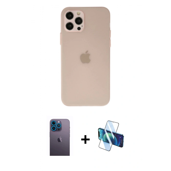 MARSİLYAN™- iPhone 12 Pro Kılıf Atlas Minimal Prime - Siyah 3D Antistatik Seramik Nano Ekran Koruyucu + Neon Fosforlu Kamera Lens - MI