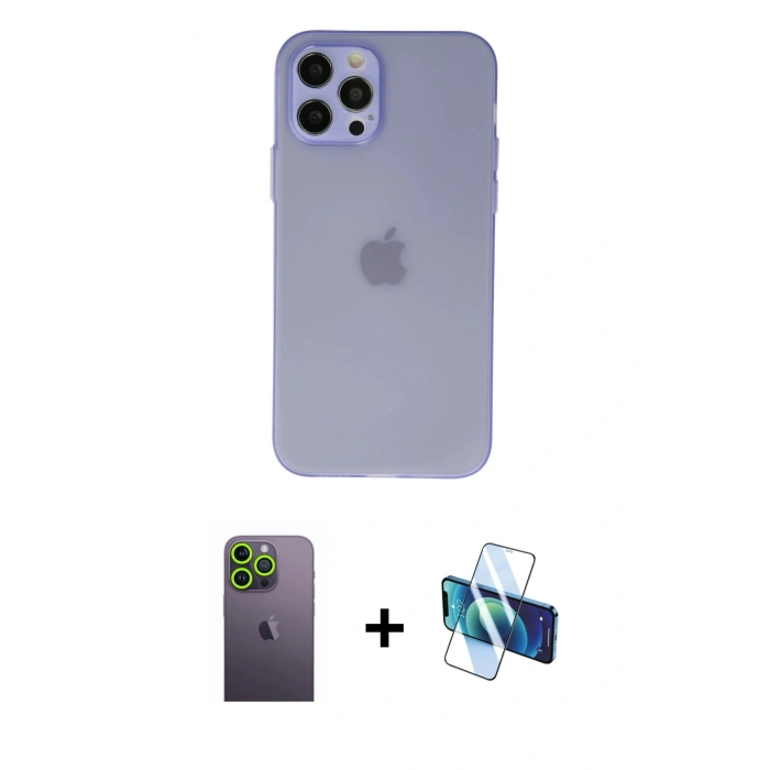 MARSİLYAN™- iPhone 12 Pro Kılıf Atlas Minimal Prime - Siyah 3D Antistatik Seramik Nano Ekran Koruyucu + Neon Fosforlu Kamera Lens - YL