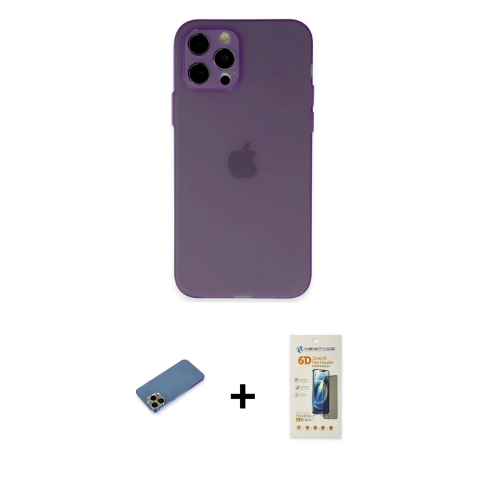 MARSİLYAN™- iPhone 12 Pro Kılıf Atlas Minimal Prime - Siyah 6D Mat Seramik Hayalet Nano Ekran Koruyucu + Shine Kamera Lens Koruma Cam - GD