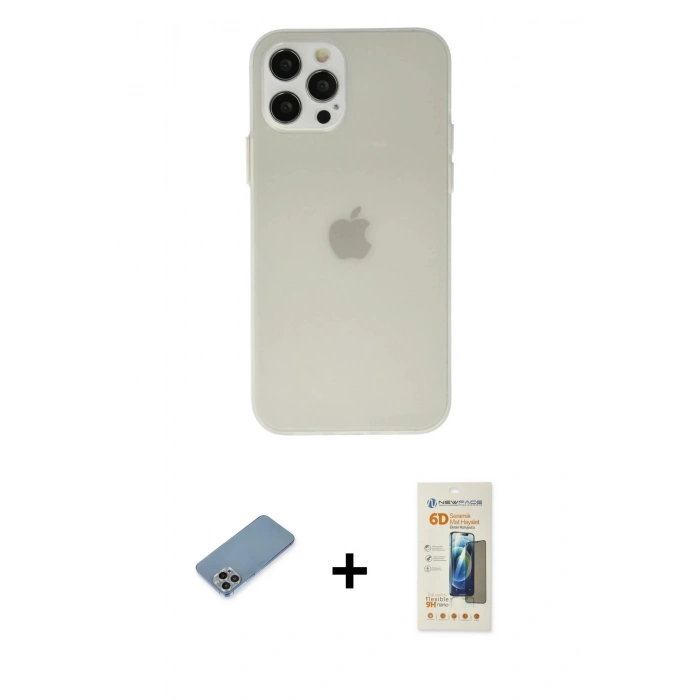 MARSİLYAN™- iPhone 12 Pro Kılıf Atlas Minimal Prime - Siyah 6D Mat Seramik Hayalet Nano Ekran Koruyucu + Shine Kamera Lens Koruma Cam - GI