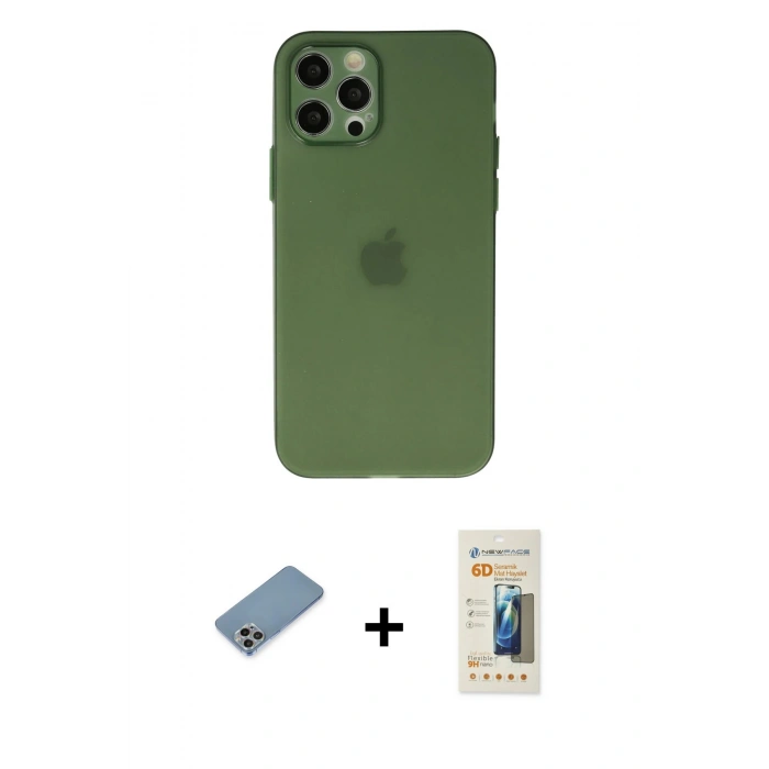 MARSİLYAN™- iPhone 12 Pro Kılıf Atlas Minimal Prime - Siyah 6D Mat Seramik Hayalet Nano Ekran Koruyucu + Shine Kamera Lens Koruma Cam - GI