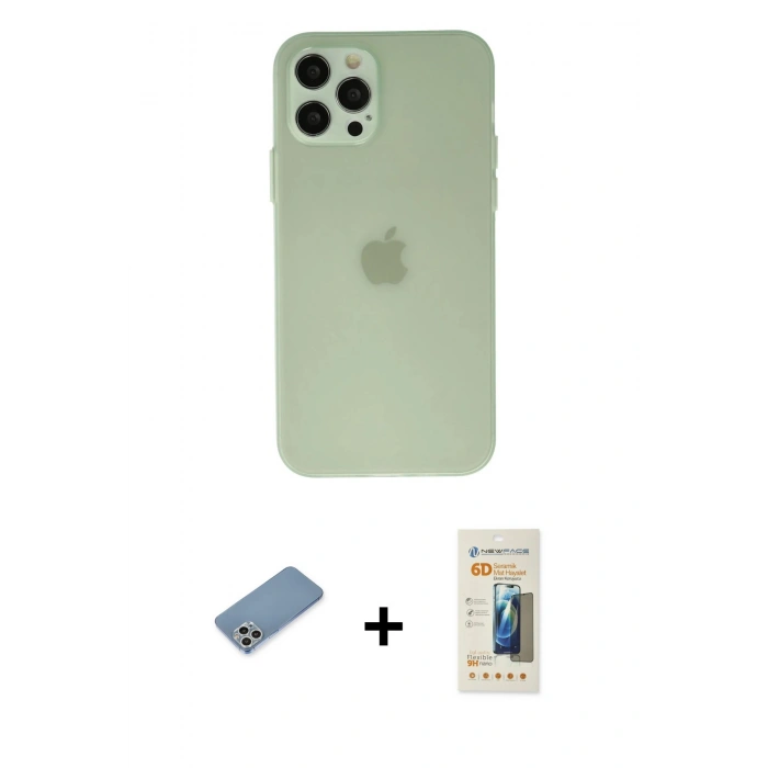 MARSİLYAN™- iPhone 12 Pro Kılıf Atlas Minimal Prime - Siyah 6D Mat Seramik Hayalet Nano Ekran Koruyucu + Shine Kamera Lens Koruma Cam - GS