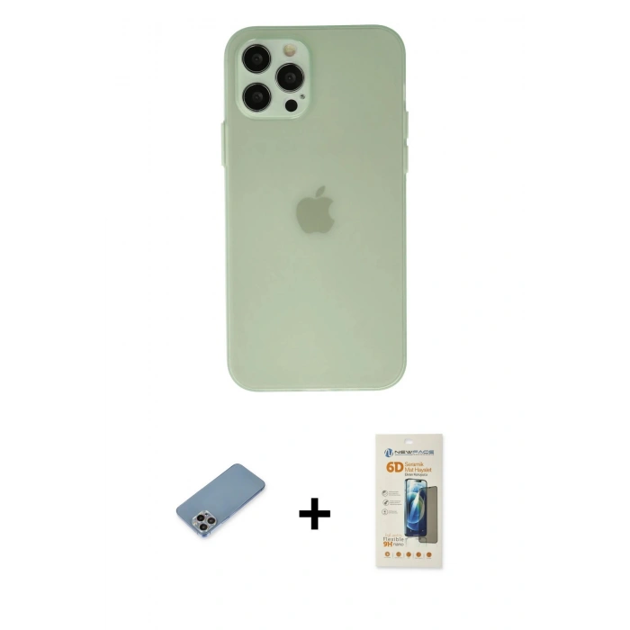 MARSİLYAN™- iPhone 12 Pro Kılıf Atlas Minimal Prime - Siyah 6D Mat Seramik Hayalet Nano Ekran Koruyucu + Shine Kamera Lens Koruma Cam - GI