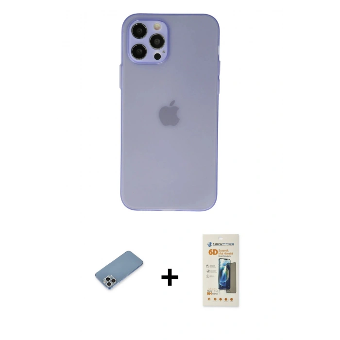 MARSİLYAN™- iPhone 12 Pro Kılıf Atlas Minimal Prime - Siyah 6D Mat Seramik Hayalet Nano Ekran Koruyucu + Shine Kamera Lens Koruma Cam - GS