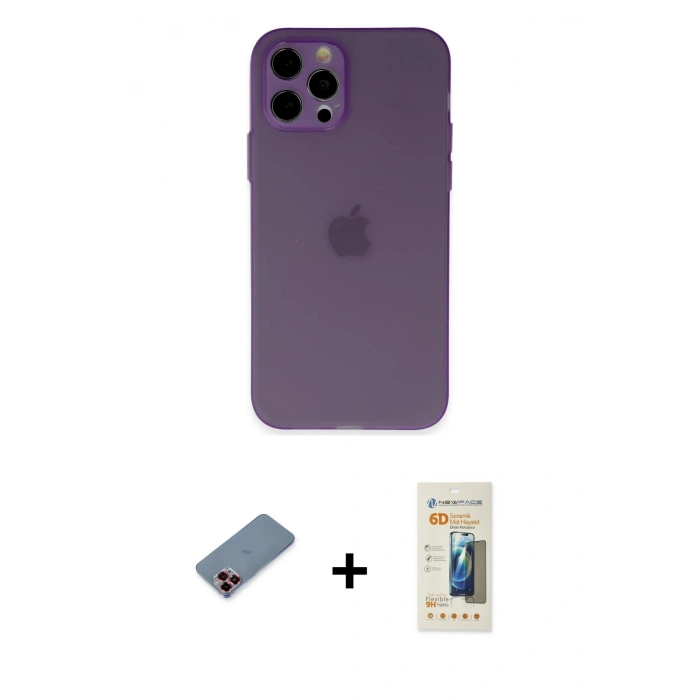 MARSİLYAN™- iPhone 12 Pro Kılıf Atlas Minimal Prime - Siyah 6D Mat Seramik Hayalet Nano Ekran Koruyucu + Metal Kamera Lens Koruma Cam - KI