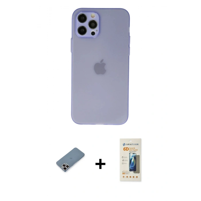 MARSİLYAN™- iPhone 12 Pro Kılıf Atlas Minimal Prime - Siyah 6D Mat Seramik Hayalet Nano Ekran Koruyucu + Metal Kamera Lens Koruma Cam - MR