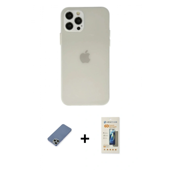 MARSİLYAN™- iPhone 12 Pro Kılıf Atlas Minimal Prime - Siyah 6D Mat Seramik Hayalet Nano Ekran Koruyucu + Metal Kamera Lens Koruma Cam - AKYL