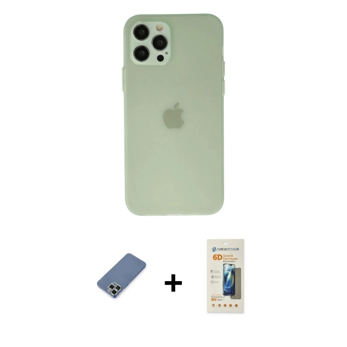 MARSİLYAN™- iPhone 12 Pro Kılıf Atlas Minimal Prime - Siyah 6D Mat Seramik Hayalet Nano Ekran Koruyucu + Metal Kamera Lens Koruma Cam - AKYL