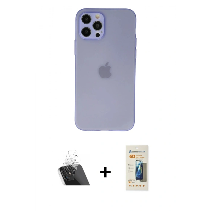 MARSİLYAN™- iPhone 12 Pro Kılıf Atlas Minimal Prime - Siyah 6D Mat Seramik Hayalet Nano Ekran Koruyucu + Kamera Lens Koruma Cam - SF