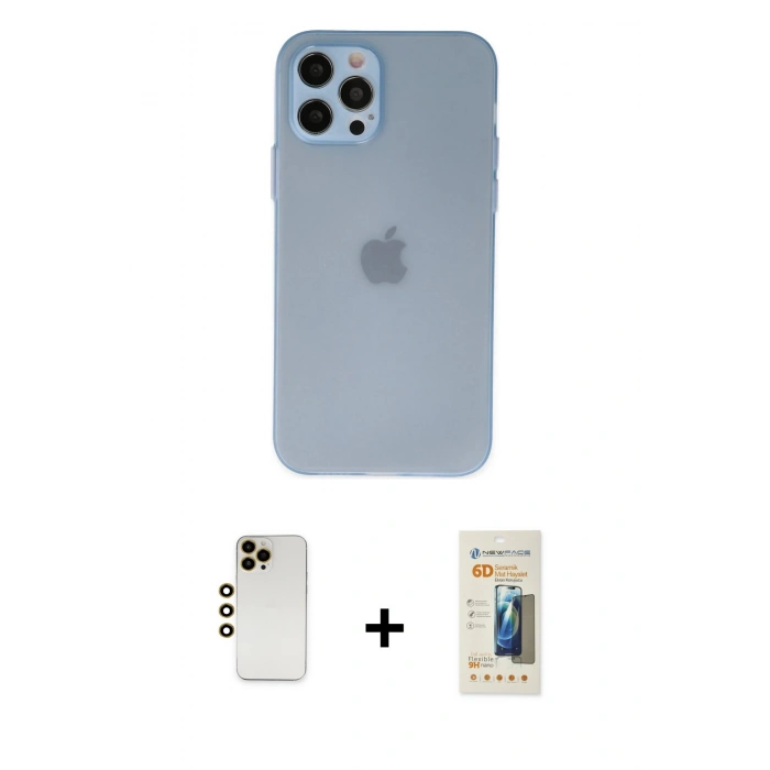MARSİLYAN™- iPhone 12 Pro Kılıf Atlas Minimal Prime - Siyah 6D Mat Seramik Hayalet Nano Ekran Koruyucu + Shine Kamera Lens - GD