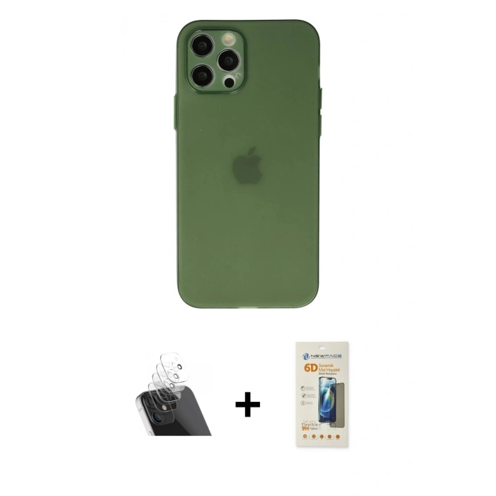 MARSİLYAN™- iPhone 12 Pro Kılıf Atlas Minimal Prime - Siyah 6D Mat Seramik Hayalet Nano Ekran Koruyucu + Kamera Lens Koruma Cam - SF