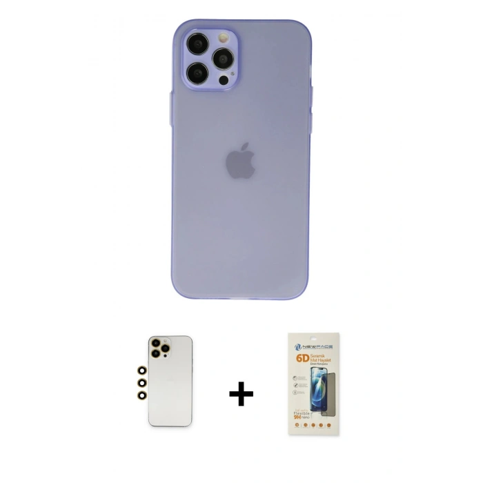 MARSİLYAN™- iPhone 12 Pro Kılıf Atlas Minimal Prime - Siyah 6D Mat Seramik Hayalet Nano Ekran Koruyucu + Shine Kamera Lens - GD