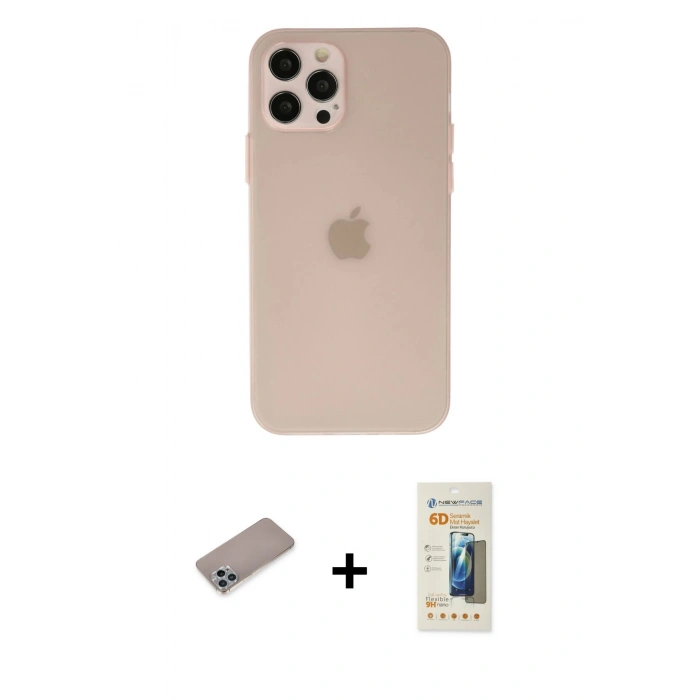 MARSİLYAN™- iPhone 12 Pro Kılıf Atlas Minimal Prime - Siyah 6D Mat Seramik Hayalet Nano Ekran Koruyucu + Shine Kamera Lens Koruma Cam - SABE