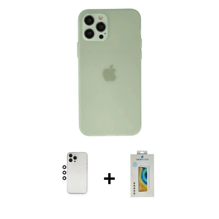 MARSİLYAN™- iPhone 12 Pro Kılıf Atlas Minimal Prime - Siyah Polymer Nano Ekran Koruyucu + Shine Kamera Lens - GS