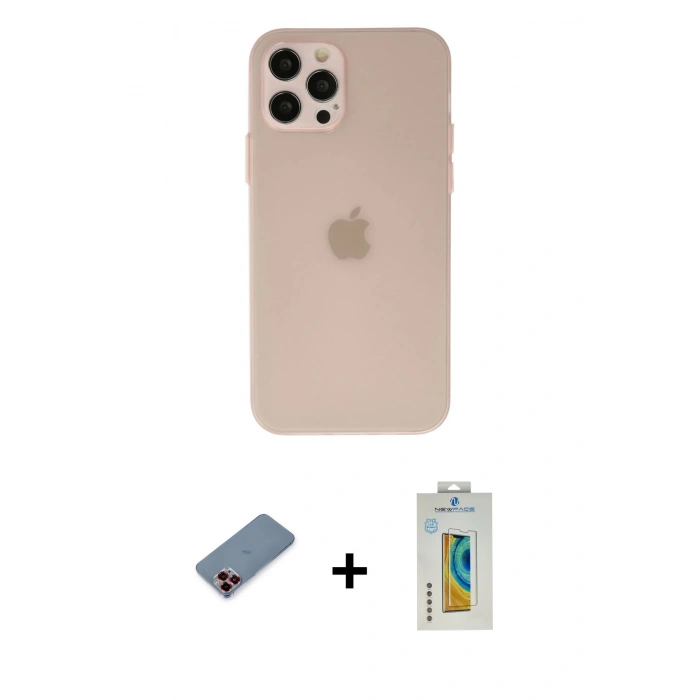 MARSİLYAN™- iPhone 12 Pro Kılıf Atlas Minimal Prime - Siyah Polymer Nano Ekran Koruyucu + Metal Kamera Lens Koruma Cam - KI