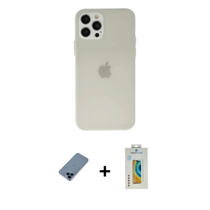 MARSİLYAN™- iPhone 12 Pro Kılıf Atlas Minimal Prime - Siyah Polymer Nano Ekran Koruyucu + Metal Kamera Lens Koruma Cam - MI