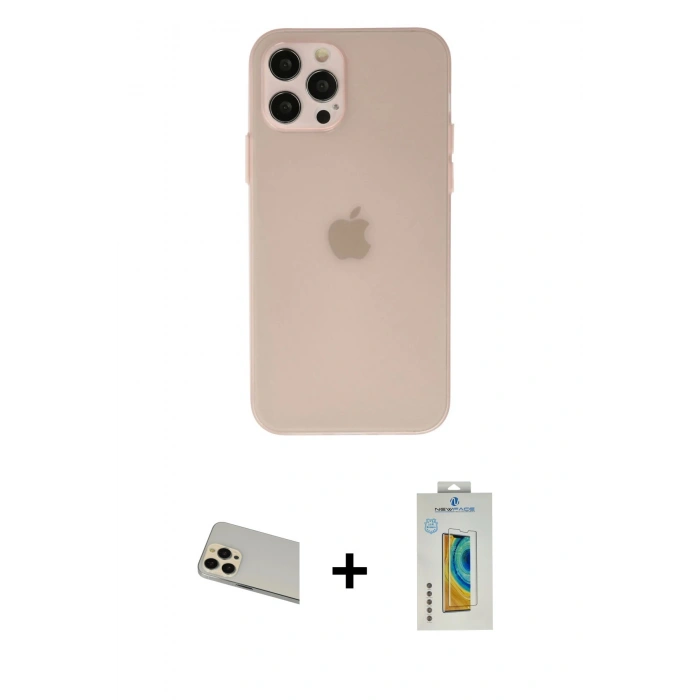MARSİLYAN™- iPhone 12 Pro Kılıf Atlas Minimal Prime - Siyah Polymer Nano Ekran Koruyucu + Rainbow Kamera Lens Koruma Cam - GD