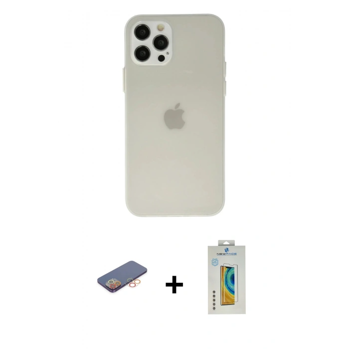 MARSİLYAN™- iPhone 12 Pro Kılıf Atlas Minimal Prime - Siyah Polymer Nano Ekran Koruyucu + Renkli Kamera Lens Koruma Cam - TU