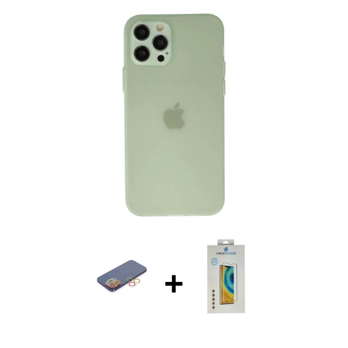 MARSİLYAN™- iPhone 12 Pro Kılıf Atlas Minimal Prime - Siyah Polymer Nano Ekran Koruyucu + Renkli Kamera Lens Koruma Cam - TU