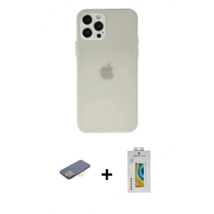 MARSİLYAN™- iPhone 12 Pro Kılıf Atlas Minimal Prime - Siyah Polymer Nano Ekran Koruyucu + Renkli Kamera Lens Koruma Cam - SI