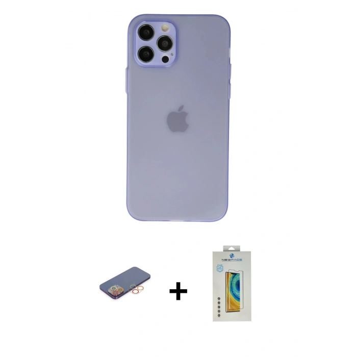 MARSİLYAN™- iPhone 12 Pro Kılıf Atlas Minimal Prime - Siyah Polymer Nano Ekran Koruyucu + Renkli Kamera Lens Koruma Cam - TU