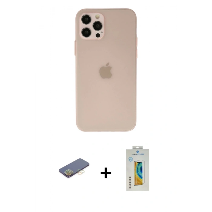 MARSİLYAN™- iPhone 12 Pro Kılıf Atlas Minimal Prime - Siyah Polymer Nano Ekran Koruyucu + Renkli Kamera Lens Koruma Cam - SI