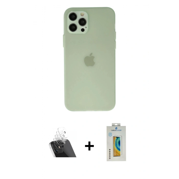 MARSİLYAN™- iPhone 12 Pro Kılıf Atlas Minimal Prime - Siyah Polymer Nano Ekran Koruyucu + Kamera Lens Koruma Cam - SF