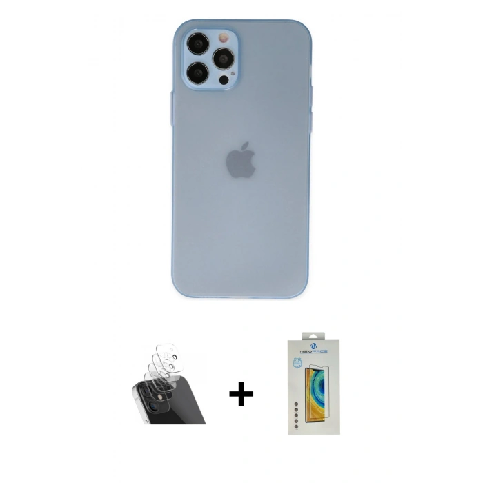 MARSİLYAN™- iPhone 12 Pro Kılıf Atlas Minimal Prime - Siyah Polymer Nano Ekran Koruyucu + Kamera Lens Koruma Cam - SF