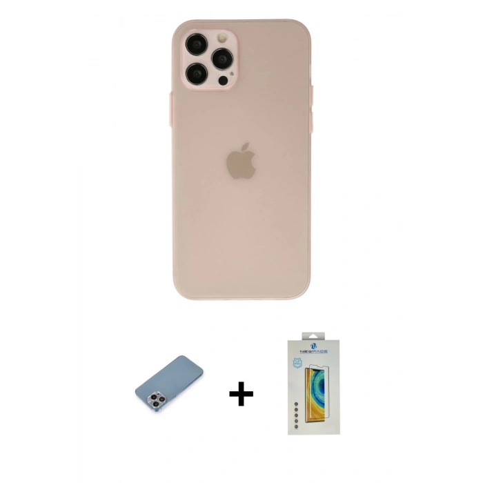 MARSİLYAN™- iPhone 12 Pro Kılıf Atlas Minimal Prime - Siyah Polymer Nano Ekran Koruyucu + Shine Kamera Lens Koruma Cam - GI