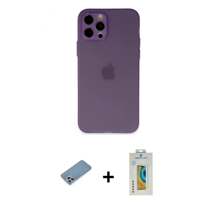 MARSİLYAN™- iPhone 12 Pro Kılıf Atlas Minimal Prime - Siyah Polymer Nano Ekran Koruyucu + Shine Kamera Lens Koruma Cam - GS