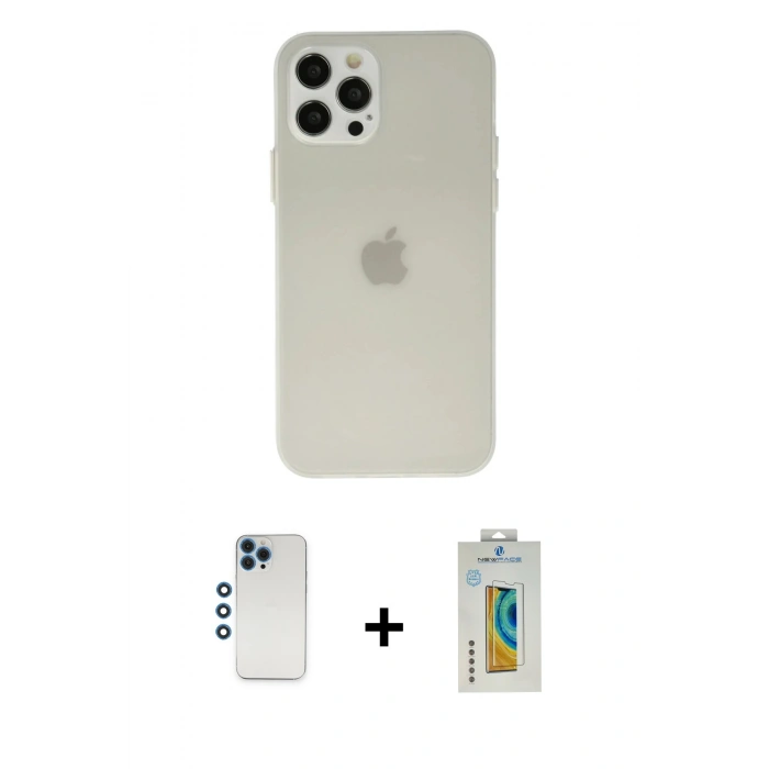 MARSİLYAN™- iPhone 12 Pro Kılıf Atlas Minimal Prime - Siyah Polymer Nano Ekran Koruyucu + Shine Kamera Lens - MI