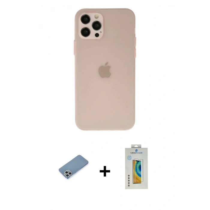 MARSİLYAN™- iPhone 12 Pro Kılıf Atlas Minimal Prime - Siyah Polymer Nano Ekran Koruyucu + Shine Kamera Lens Koruma Cam - GS