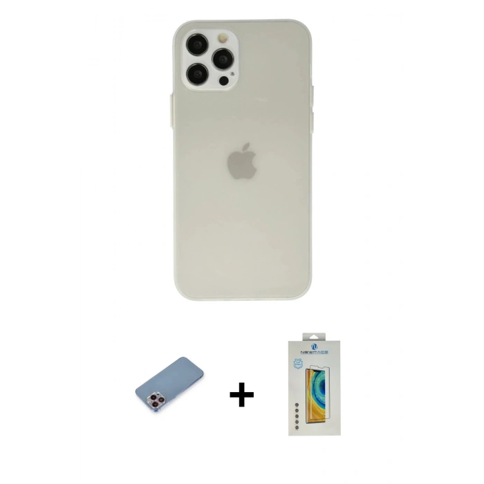 MARSİLYAN™- iPhone 12 Pro Kılıf Atlas Minimal Prime - Siyah Polymer Nano Ekran Koruyucu + Shine Kamera Lens Koruma Cam - PE