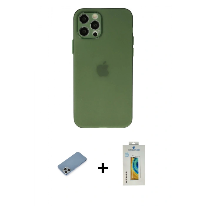 MARSİLYAN™- iPhone 12 Pro Kılıf Atlas Minimal Prime - Siyah Polymer Nano Ekran Koruyucu + Shine Kamera Lens Koruma Cam - GS