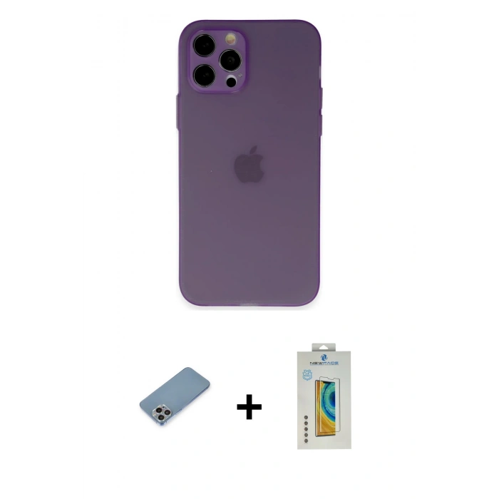 MARSİLYAN™- iPhone 12 Pro Kılıf Atlas Minimal Prime - Siyah Polymer Nano Ekran Koruyucu + Shine Kamera Lens Koruma Cam - GI