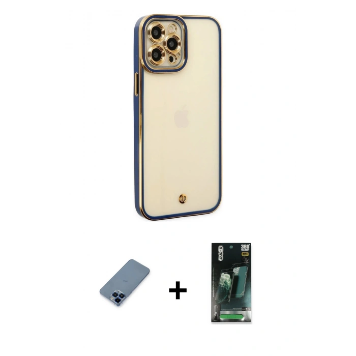MARSİLYAN™- iPhone 12 Pro Kılıf Çekirdek Klasik Serisi - Şeffaf 360 Full Body Arka Koruyucu + Metal Kamera Lens Koruma Cam - MI