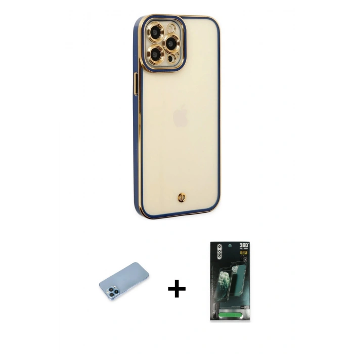 MARSİLYAN™- iPhone 12 Pro Kılıf Çekirdek Klasik Serisi - Şeffaf 360 Full Body Arka Koruyucu + Shine Kamera Lens Koruma Cam - MI