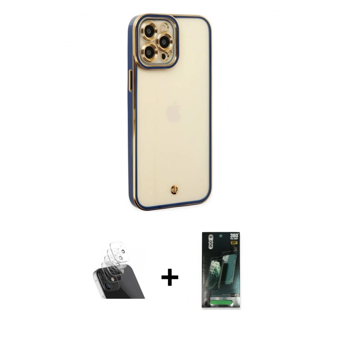 MARSİLYAN™- iPhone 12 Pro Kılıf Çekirdek Klasik Serisi - Şeffaf 360 Full Body Arka Koruyucu + Kamera Lens Koruma Cam - SF