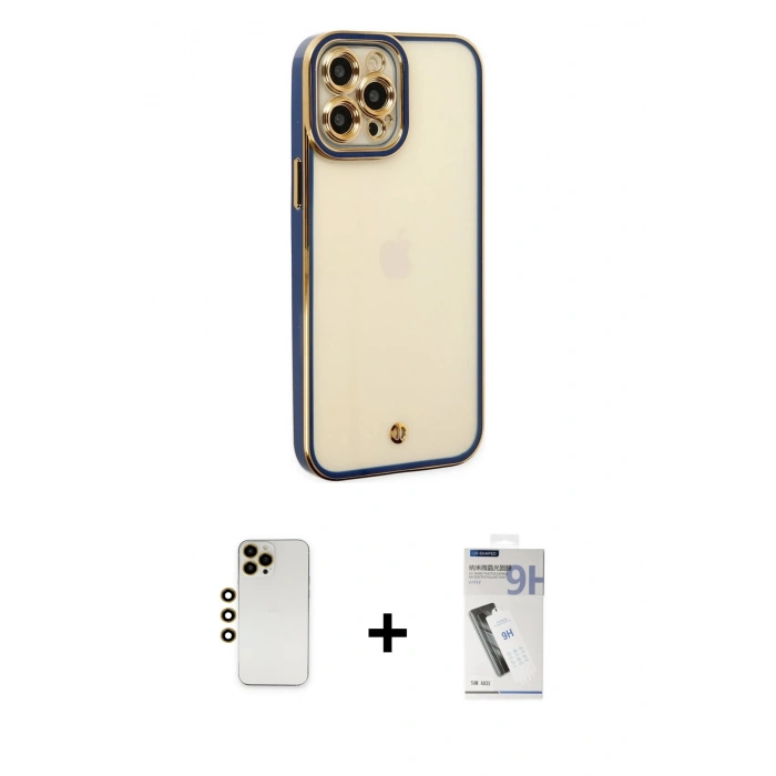 MARSİLYAN™- iPhone 12 Pro Kılıf Çekirdek Klasik Serisi - Şeffaf Uv Polymer Nano Ekran Koruyucu + Shine Kamera Lens - GD