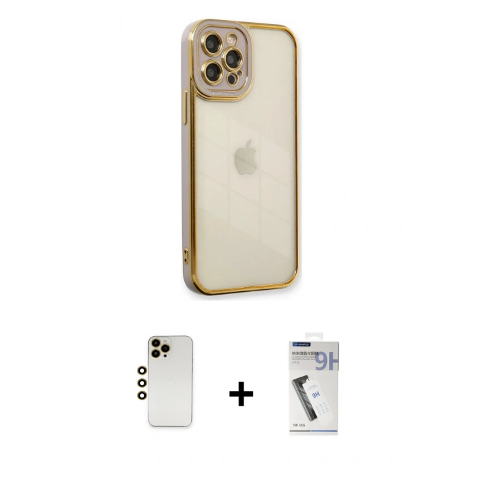 MARSİLYAN™- iPhone 12 Pro Kılıf Çekirdek Klasik Serisi - Şeffaf Uv Polymer Nano Ekran Koruyucu + Shine Kamera Lens - GD