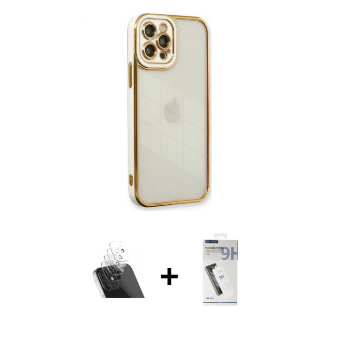 MARSİLYAN™- iPhone 12 Pro Kılıf Çekirdek Klasik Serisi - Şeffaf Uv Polymer Nano Ekran Koruyucu + Kamera Lens Koruma Cam - SF