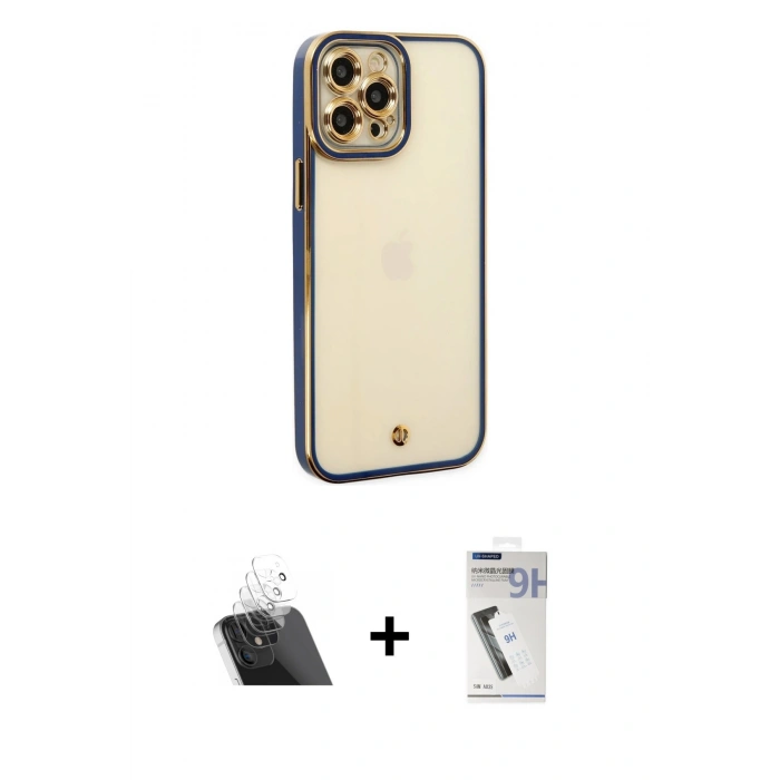 MARSİLYAN™- iPhone 12 Pro Kılıf Çekirdek Klasik Serisi - Şeffaf Uv Polymer Nano Ekran Koruyucu + Kamera Lens Koruma Cam - SF