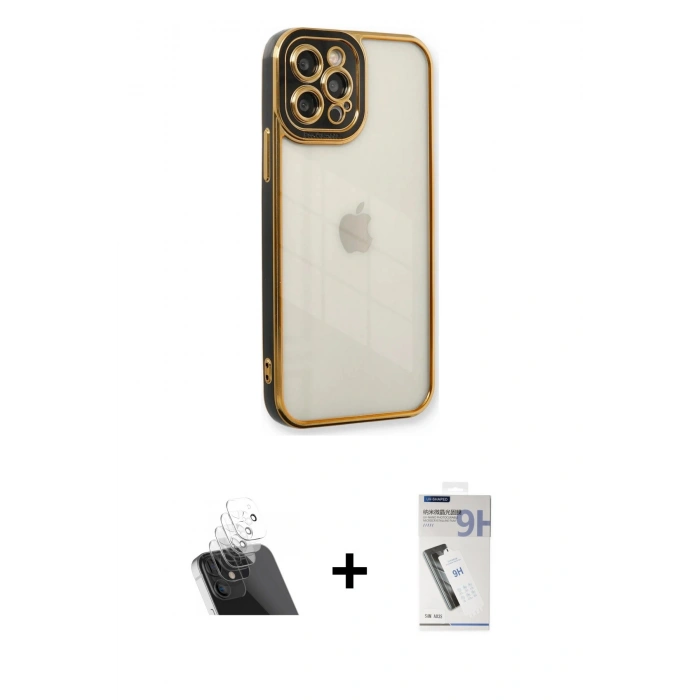 MARSİLYAN™- iPhone 12 Pro Kılıf Çekirdek Klasik Serisi - Şeffaf Uv Polymer Nano Ekran Koruyucu + Kamera Lens Koruma Cam - SF
